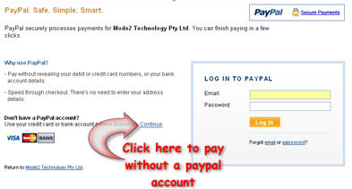 Where to click if you have no paypal account